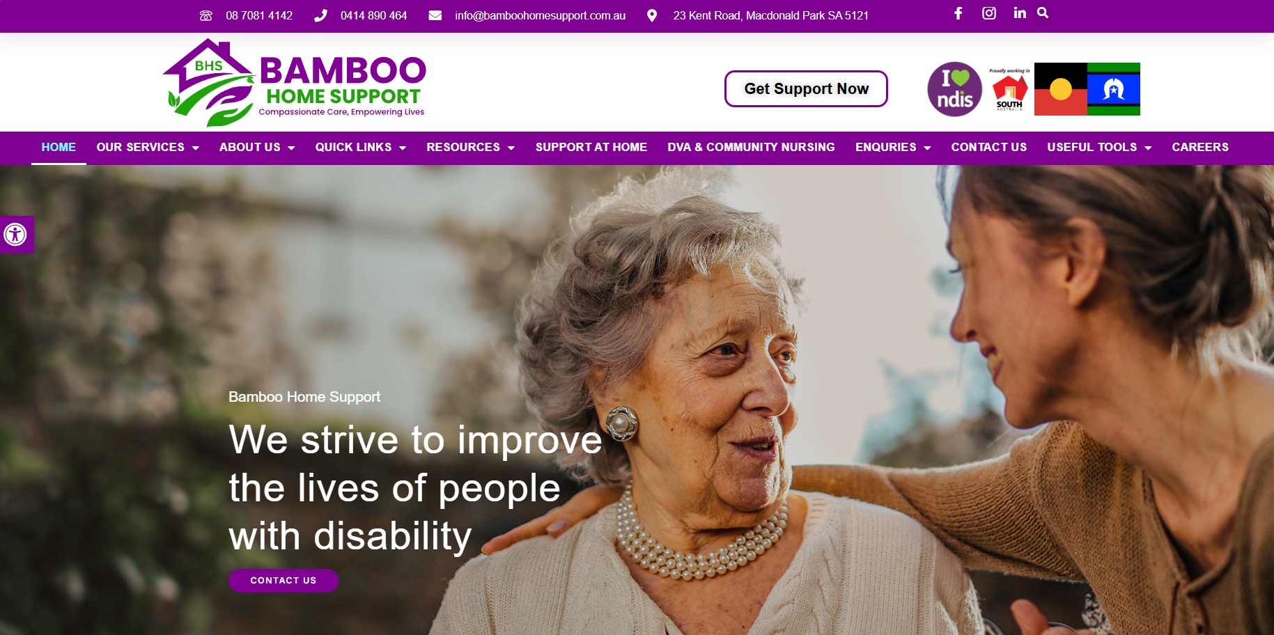 Bamboo Home Support Website Design